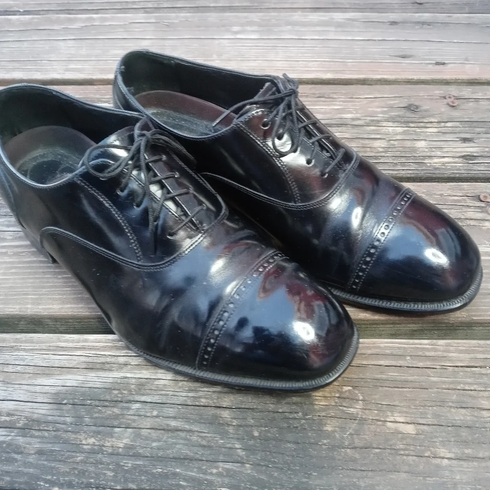 Florsheim Mens Oxford Black Leather Cap Toe Lace Up Shoes Size 10.5 3E. 255pem